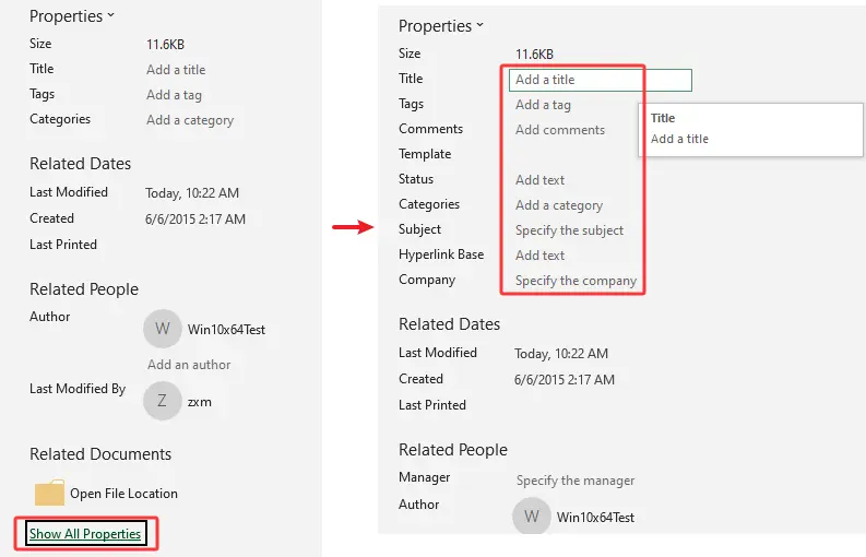 screenshot of adding properties in new versions of Excel