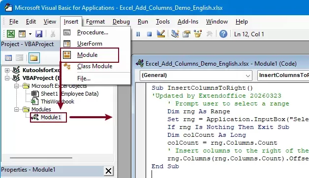 use the code in VBA editor