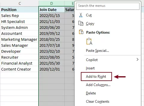 apply the add to right feature