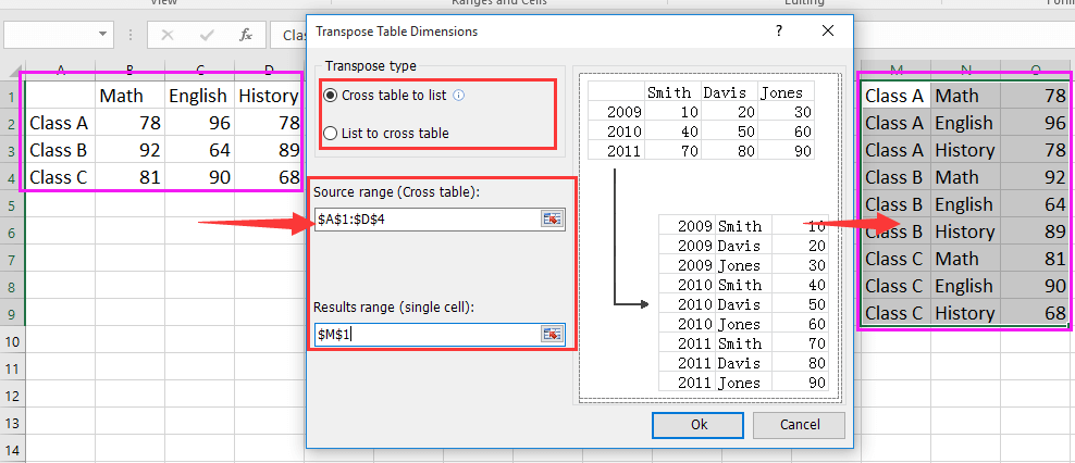 doc transpose cross to list