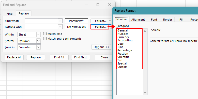 Choose Format From Cell in Excel Find and Replace dialog