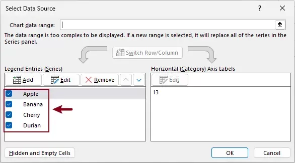 All series added in the Select Data Source dialog box