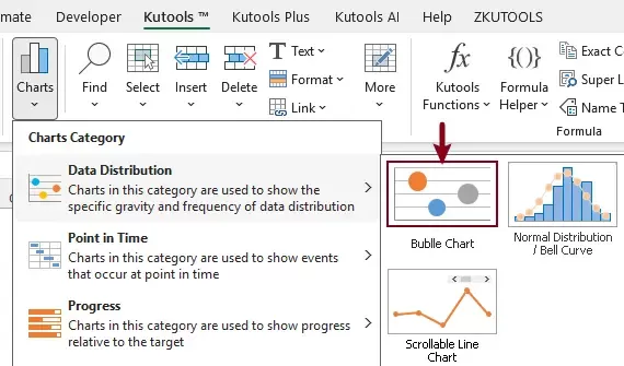 Opening the Bubble Chart feature from the Kutools Charts menu
