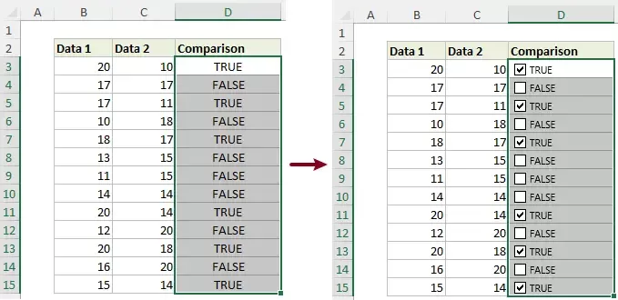 a screenshot of converting true false to checkbox mark