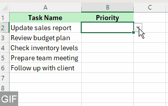 A built-in Excel drop-down list based on a predefined list of entries