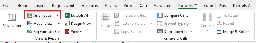 A screenshot of the Kutools grid focus
