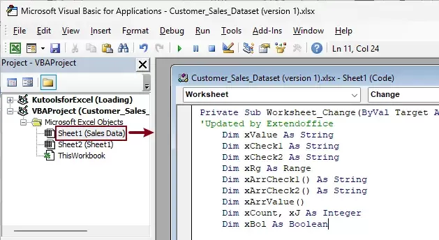 a screenshot showing how to use VBA code in the code editor