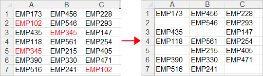 Before and after hiding duplicate values
