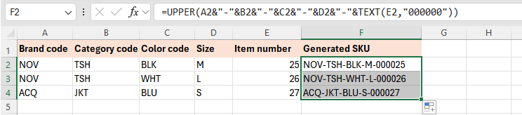 Create and Format SKU Numbers in Excel