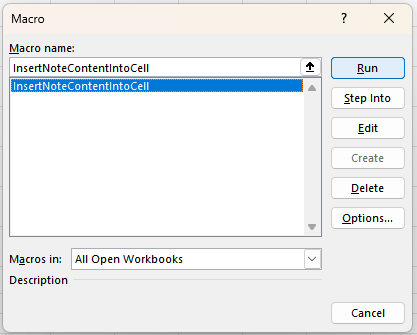 The Macro dialog box