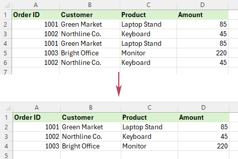 Remove Duplicate Rows in Excel