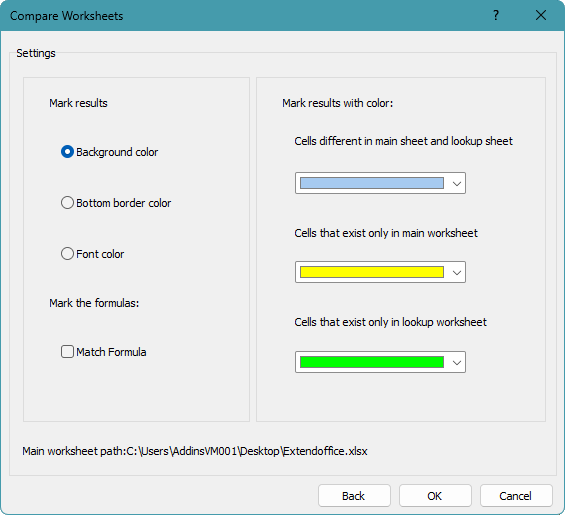 Compare Worksheets dialog box in Kutools for Excel