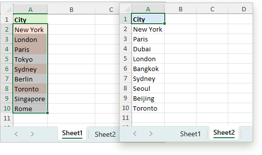 Highlight duplicate values between two worksheets