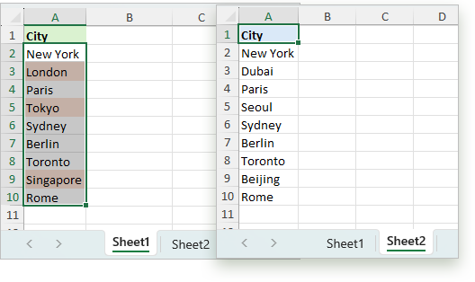 Highlight matching or different corresponding cells between two worksheets