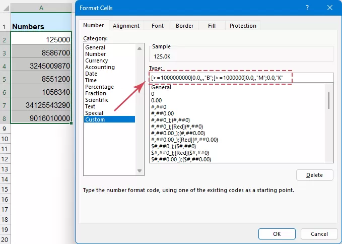 set options in the Format Cells dialog box