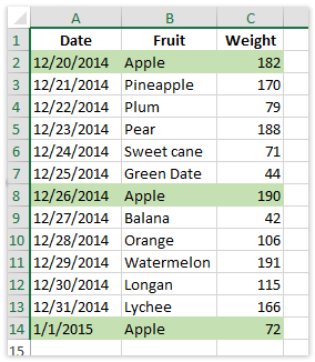 doc highlight row if cell contains 1