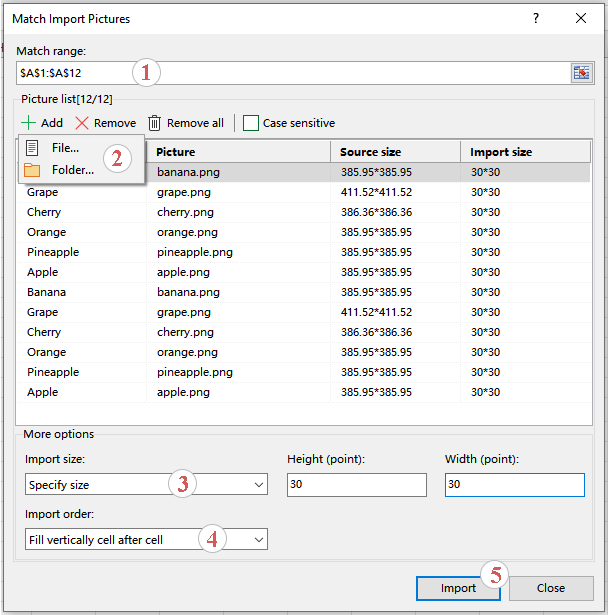 Add pictures and set options