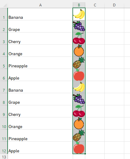Kutools inserts the images, matching each file name to the correct cell value