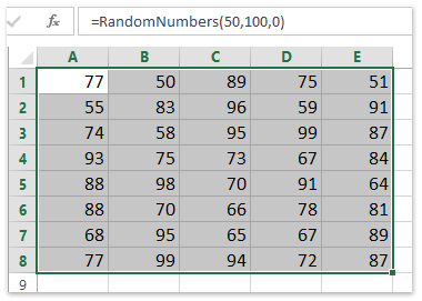 random integer numbers between 50 and 100