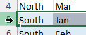 Pointer changed to a right-pointing arrow over a row number in Excel