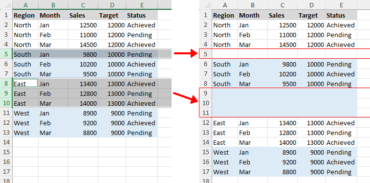 Multiple non-adjacent rows inserted in Excel