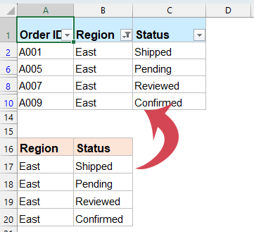 Remove helper columns and check updated visible rows in Excel