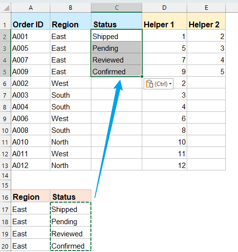 Paste new data into grouped filtered records in Excel