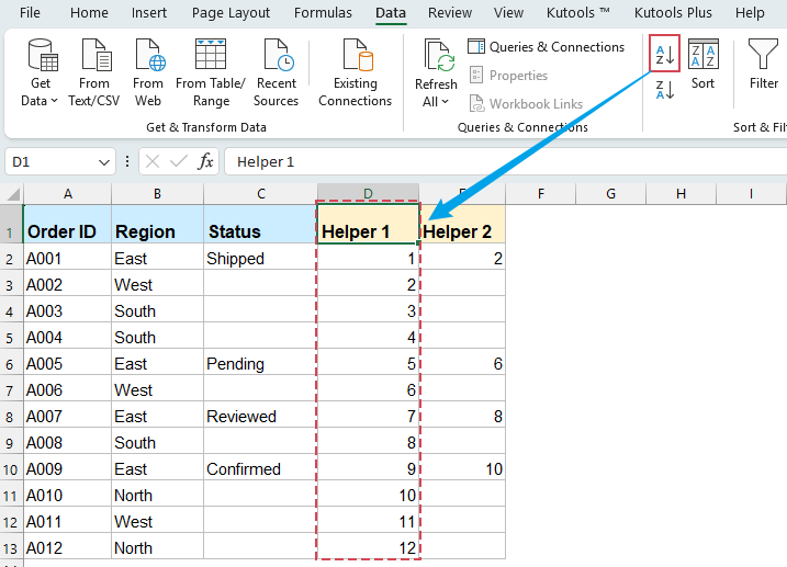 Restore original row order in Excel