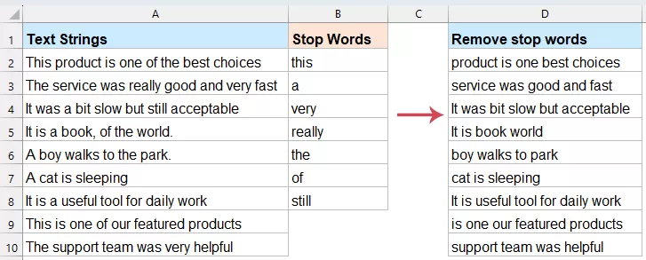 Remove stop words or other specific words