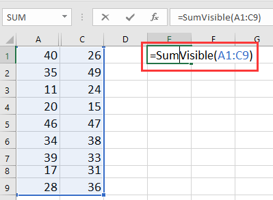 doc sum exclude hidden column 1