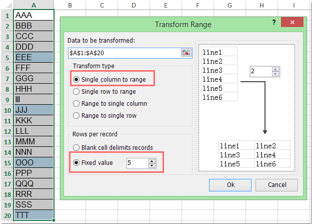 doc transpose every 5 rows 8