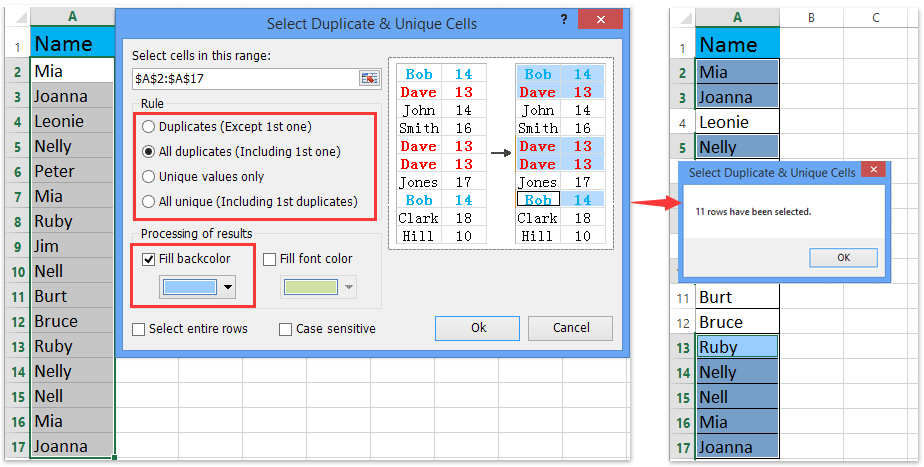 ad select duplicate unique values 2