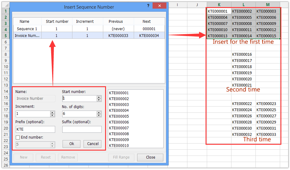 ad insert sequence invoice number