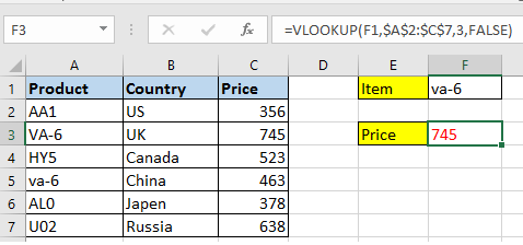 doc vlookup case sensitive insensitive 3