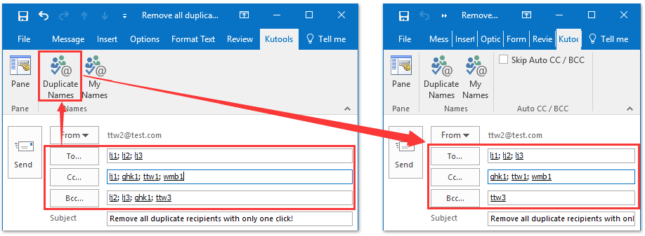 remove dupliacte recipientse email