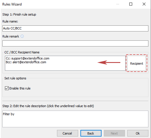 Auto CC / BCC in Outlook