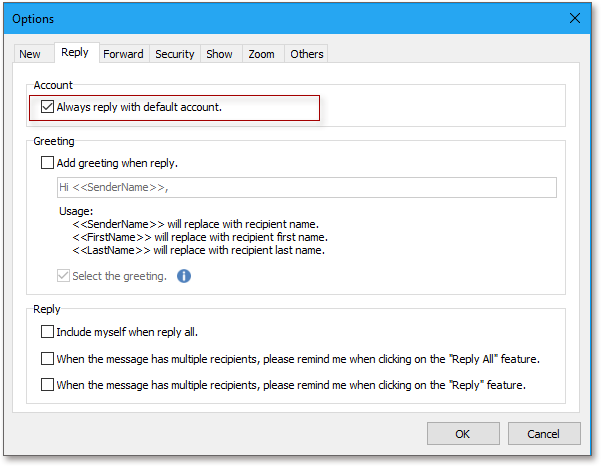 doc kutools reply with default account 2