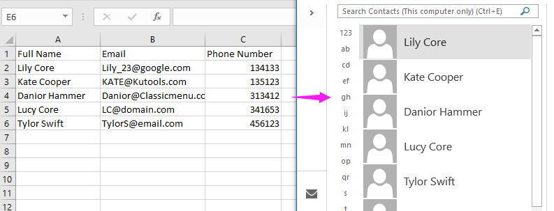 doc import contacts from excel 1