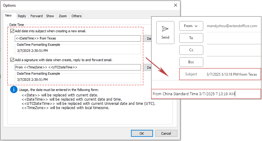 Auto Insert Date into Subject or Signature