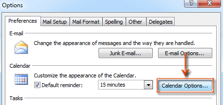 Step 3: In the Calendar Options dialog box, check the option of Show week numbers in the Month view and Date Navigator in the Calendar options section.