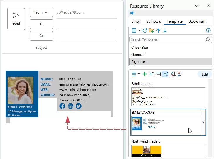 insert the signature anywhere