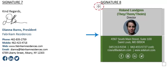 View and select one signature template