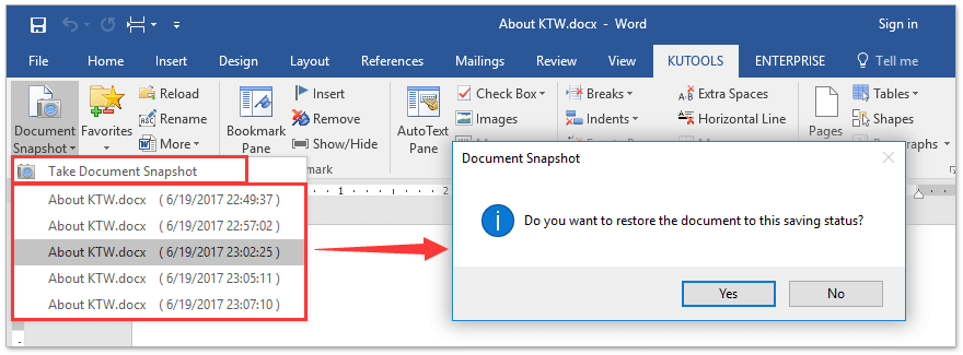 ad take snapshot of document for restoring