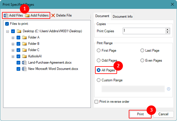 Batch print settings in Kutools