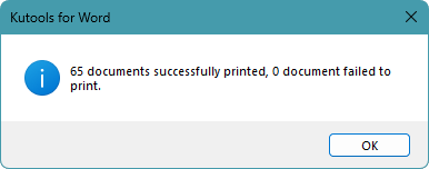 Batch print result dialog in Kutools for Word