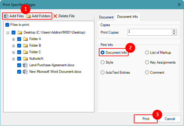 Batch print settings in Kutools