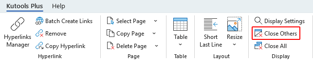 Kutools Plus menu in Word showing the Close Others option