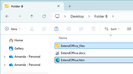 HTML file and associated folder created after saving a Word document as a web page