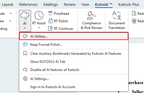 Open Kutools AI Utilities pane in Word