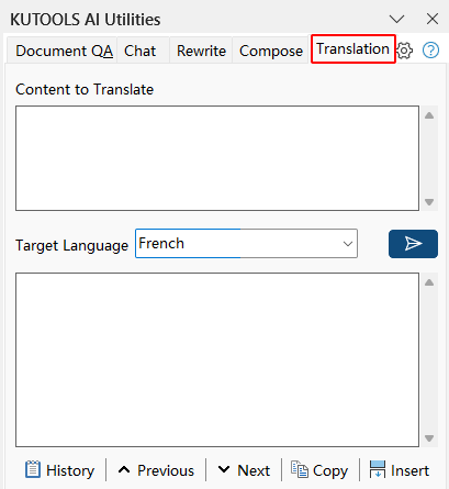 Translation tab in Kutools AI Utilities pane